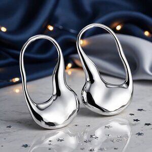 Modern Sculptural 18K White Gold Plated Statement Earrings Stainless Steel